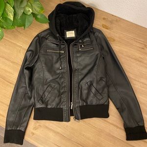 Faux Leather Jacket w Hood
